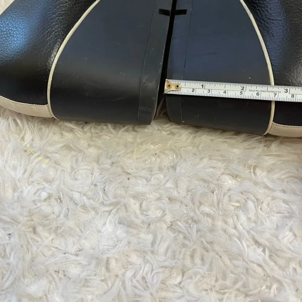 Betabrand All Weather Leather Black & White piping slip on wedge shoes SZ9